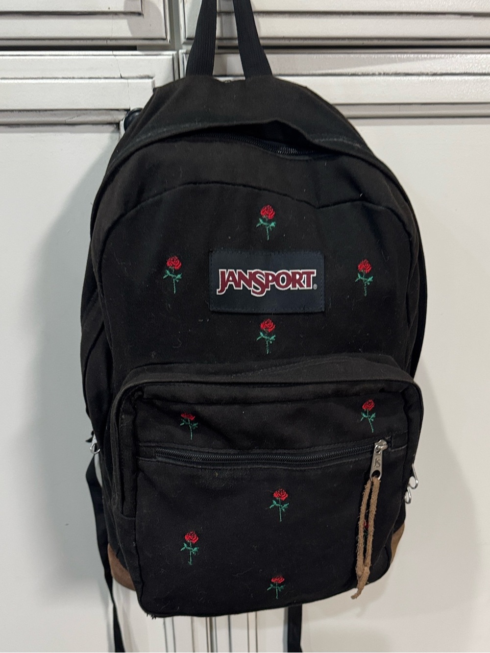 Vtg 90s Y2k JanSport Expressions backpack embroider red roses black brown suede - Picture 6 of 13